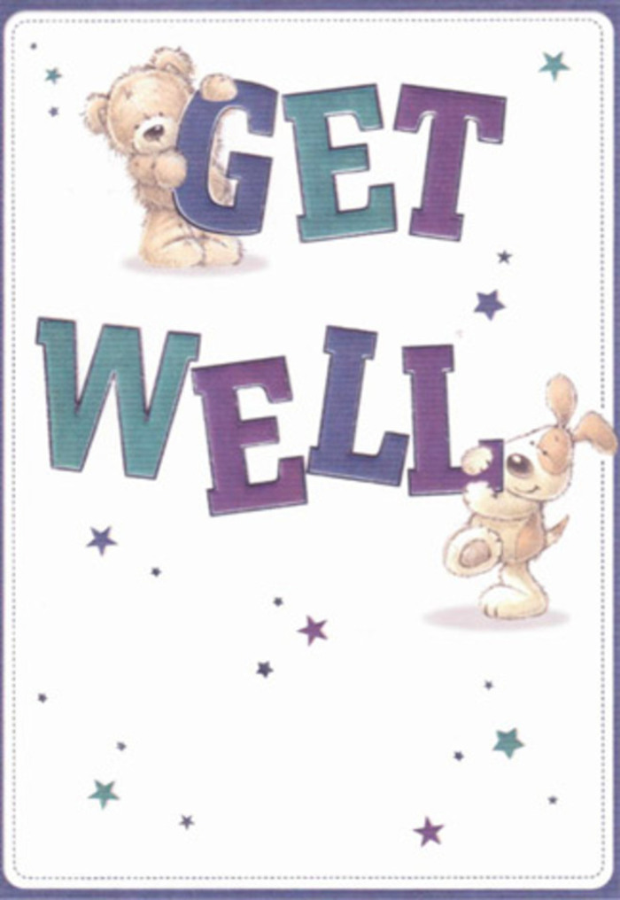This playful get well card captures the gentle spirit of Kensal Green, offering a scene that feels as comforting as a cup of tea delivered to your doorstep. Richly textured, with every brushstroke adding clarity, a charming bear and a floppy-eared pup draw the eye, each integrated with the vibrant indigo and teal letters spelling 'GET WELL.' The bear balances innocently atop the bold type, while the puppy leans reassuringly into each rounded letter below, both exuding an open-hearted optimism. Sparkling stars in cool blue and violet twinkle across a luminous white ground, recalling the neighbourly joys found strolling by Kensal Green Cemetery or through the local green spaces. The tactile softness of their illustrated fur almost invites a sense of touch and warmth, much like handling a freshly-tied bouquet. The entire composition, from expressive eyes to confident typography, radiates nurturing energy-crafted with the same careful artistry that local florists here bring to every order. It's a card poised to travel with or without flowers, bringing with it the genuine, thoughtful kindness for which Kensal Green and its florists are beloved.